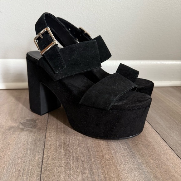 JEFFREY CAMPBELL Moody Platform Sandal black suede size 7 - Picture 2 of 5
